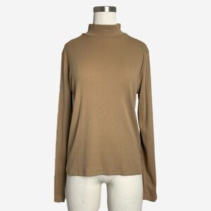 Jcrew Factory Tan ribbed mockneck cotton top neutral layer slim fitted capsule L
